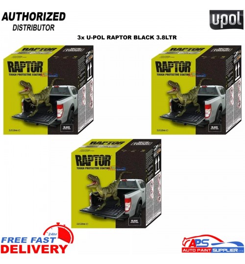 3 X UPOL 3.8L RAPTOR TRUCK BED LINER KITS * 11.4 LTR DEAL/ 12 BOTTLES - BLACK